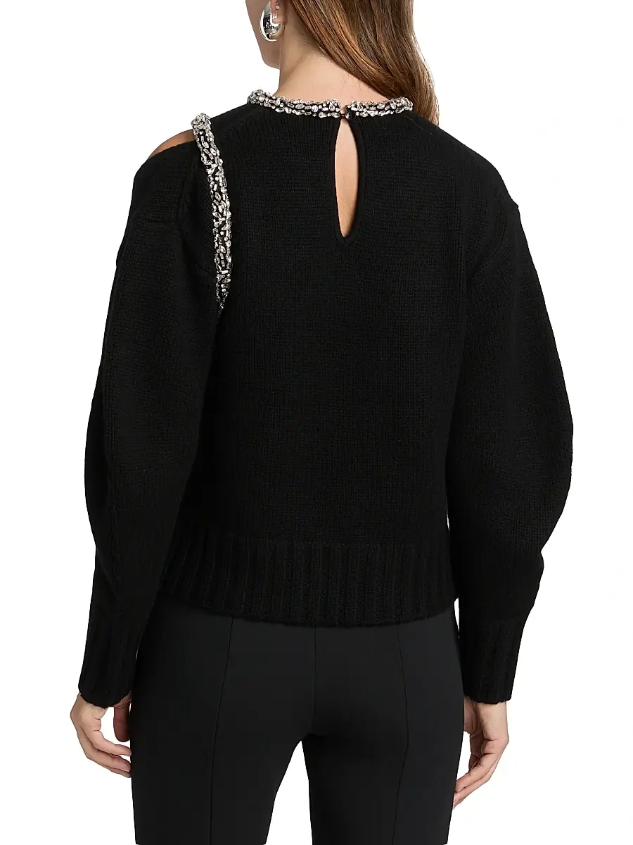SIMKHAI Women's Monroe Embellished Cold-Shoulder Sweater - Black | Thumbnail 5 SIMKHAI Women's Monroe Embellished Cold-Shoulder Sweater - Black | Thumbnail 5