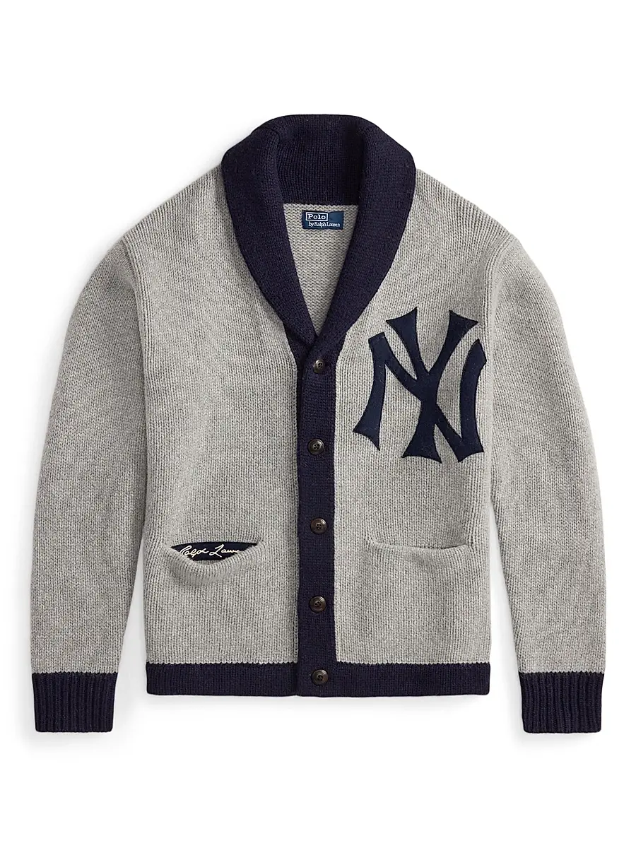Polo Ralph Lauren Men's Yankees Wool-Blend Shawl Cardigan - Grey Combo | Image 1 Polo Ralph Lauren Men's Yankees Wool-Blend Shawl Cardigan - Grey Combo | Image 1