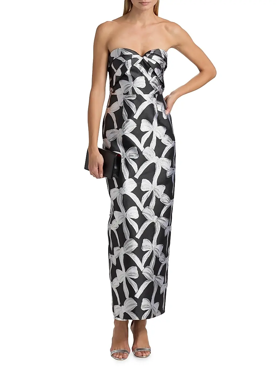 Milly Women's Donna Metallic Ribbon Jacquard Strapless Gown | Thumbnail 3 Milly Women's Donna Metallic Ribbon Jacquard Strapless Gown | Thumbnail 3