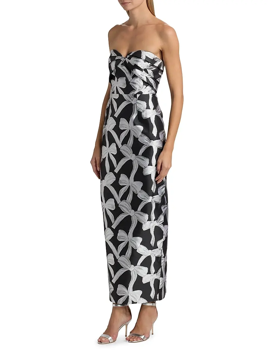 Milly Women's Donna Metallic Ribbon Jacquard Strapless Gown | Thumbnail 4 Milly Women's Donna Metallic Ribbon Jacquard Strapless Gown | Thumbnail 4