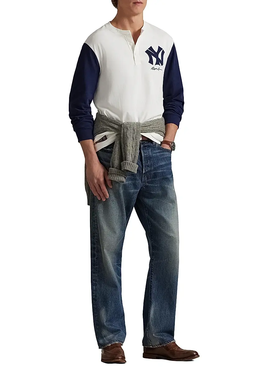 Polo Ralph Lauren Men's New York Yankees Henley Shirt - Deckwash White Newport Navy | Thumbnail 2 Polo Ralph Lauren Men's New York Yankees Henley Shirt - Deckwash White Newport Navy | Thumbnail 2