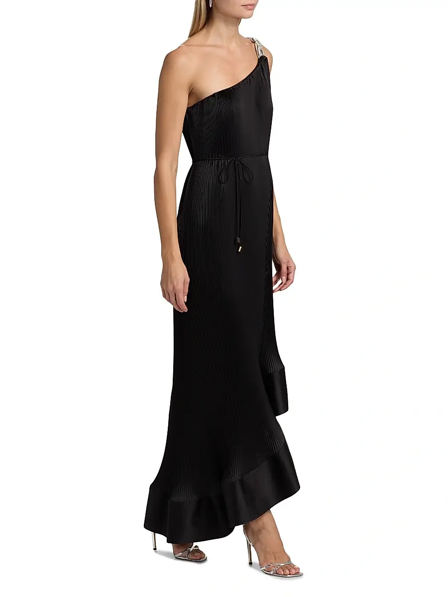 Milly Women's Mariah Embellished-Strap Pleated Satin Maxi Dress | Thumbnail 4 Milly Women's Mariah Embellished-Strap Pleated Satin Maxi Dress | Thumbnail 4