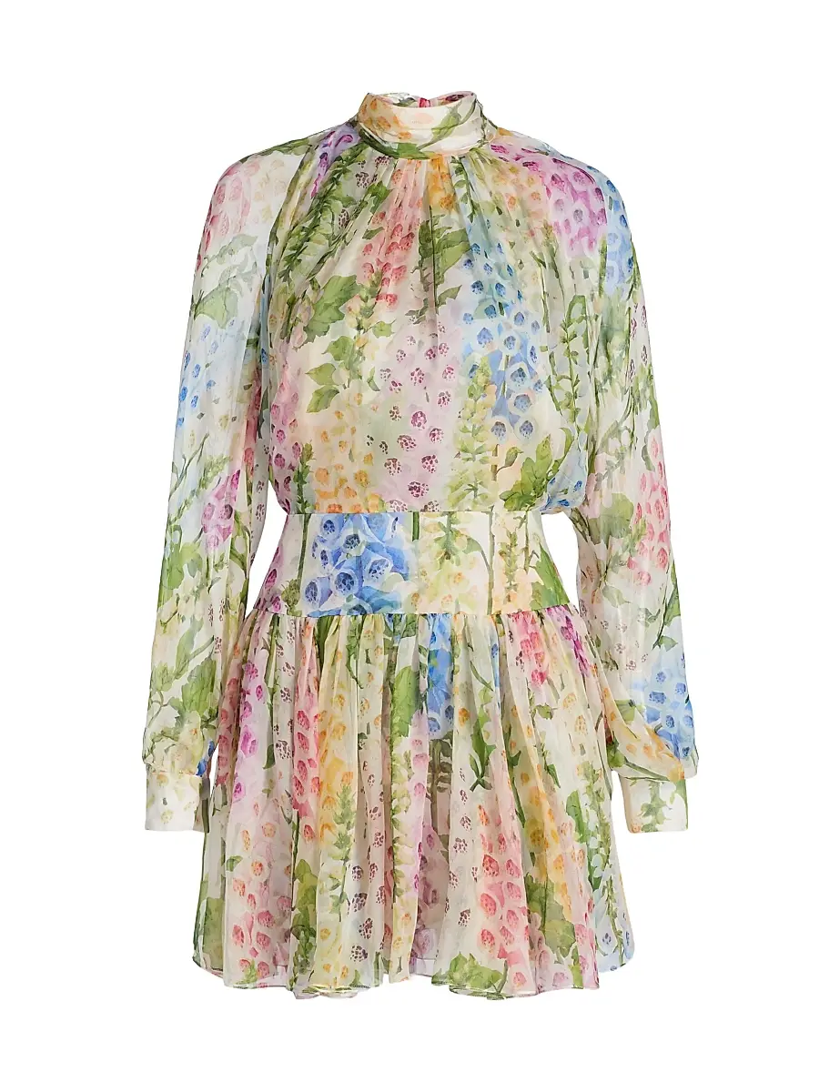 Oscar de la Renta Women's Sheer Foxgloves Silk Chiffon Long-Sleeve Minidress - White Multi | Image 1 Oscar de la Renta Women's Sheer Foxgloves Silk Chiffon Long-Sleeve Minidress - White Multi | Image 1