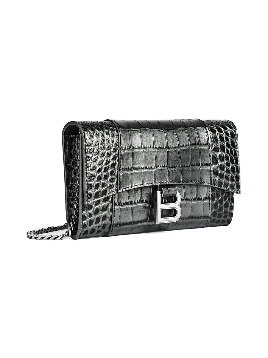 Balenciaga Women's Hourglass Metallized Crocodile Embossed Wallet on Chain | Thumbnail 4 Balenciaga Women's Hourglass Metallized Crocodile Embossed Wallet on Chain | Thumbnail 4