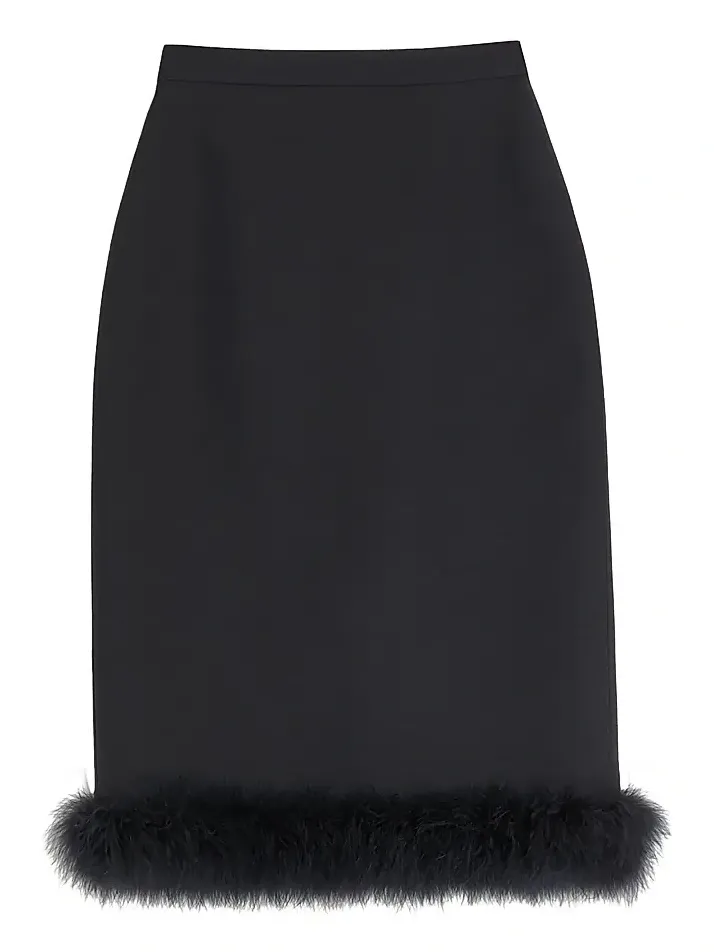 Women's Crepe Couture Skirt with Feathers - Black Women's Crepe Couture Skirt with Feathers - Black