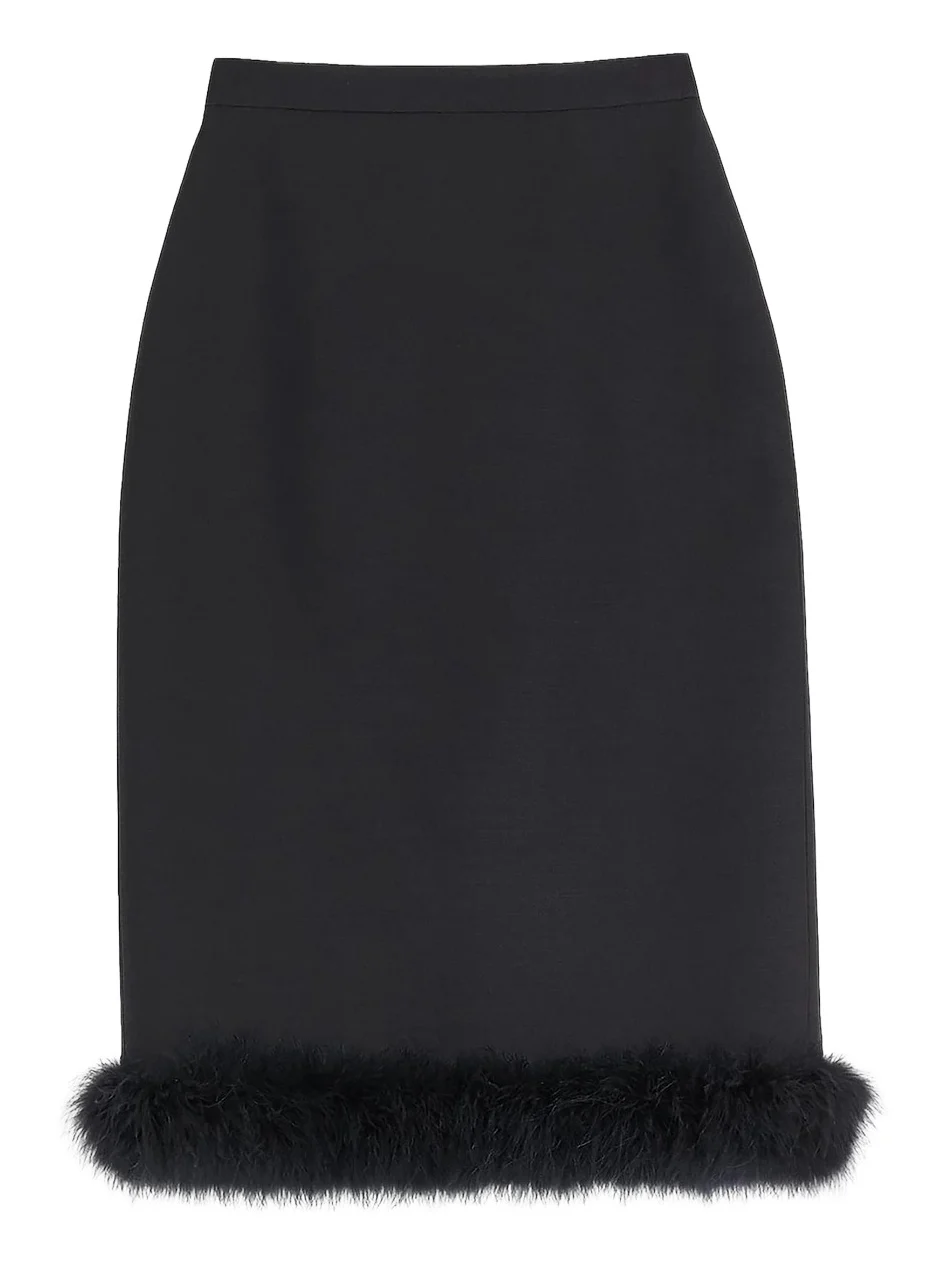Valentino Women's Crepe Couture Skirt with Feathers - Black