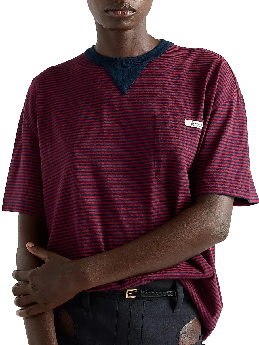 Prada Women's Oversized Striped Jersey T-Shirt | Thumbnail 3 Prada Women's Oversized Striped Jersey T-Shirt | Thumbnail 3