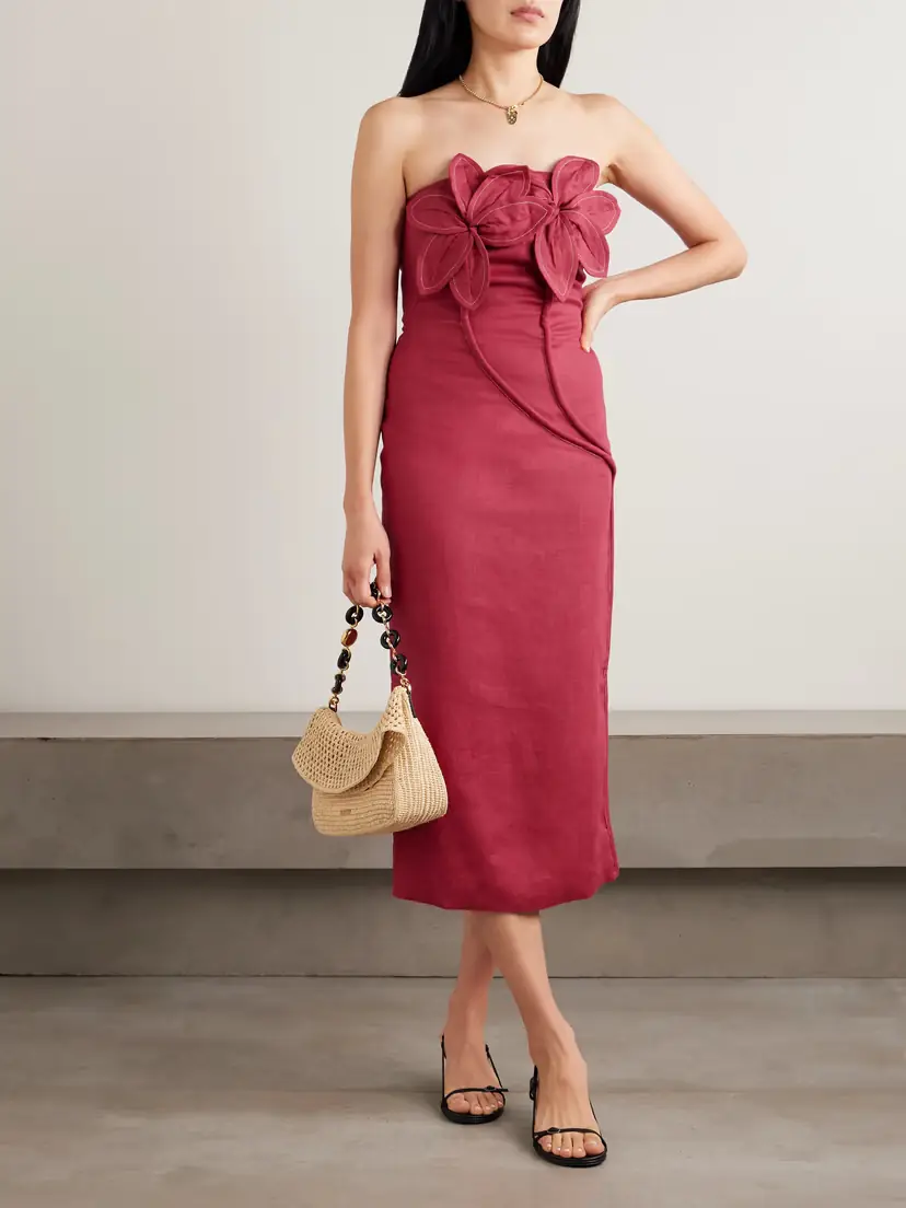 ANDRES OTALORA Florecer Strapless Appliquéd Linen Midi Dress | Thumbnail 2 ANDRES OTALORA Florecer Strapless Appliquéd Linen Midi Dress | Thumbnail 2