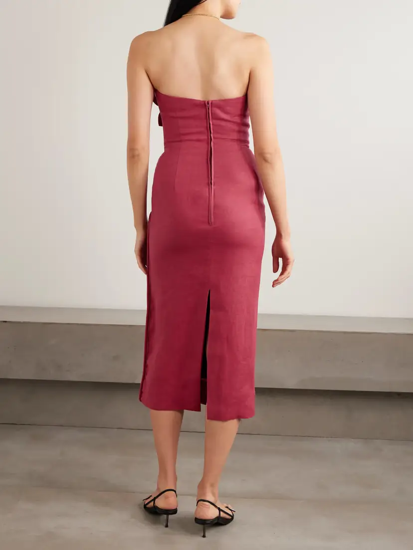 ANDRES OTALORA Florecer Strapless Appliquéd Linen Midi Dress | Thumbnail 3 ANDRES OTALORA Florecer Strapless Appliquéd Linen Midi Dress | Thumbnail 3