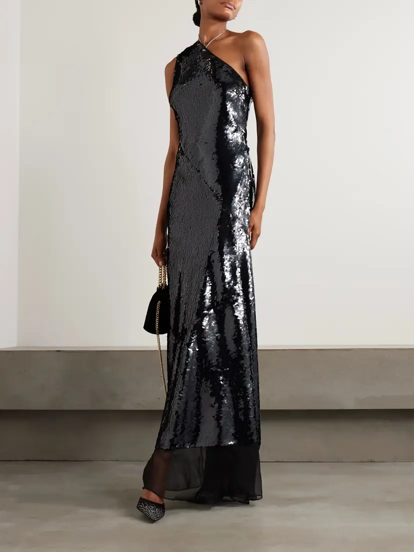Stella McCartney One-shoulder Chiffon-trimmed Sequined Tulle Gown | Thumbnail 2