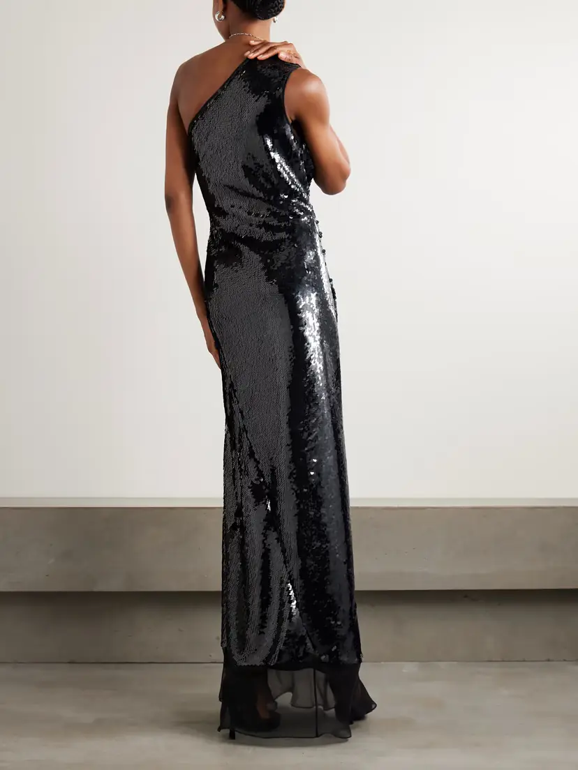Stella McCartney One-shoulder Chiffon-trimmed Sequined Tulle Gown | Thumbnail 3