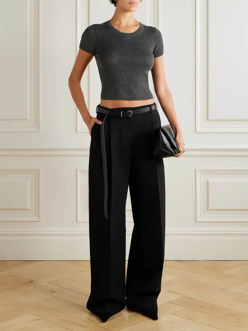 ÉTERNE Baby Tee Cropped Ribbed Cashmere T-shirt | Thumbnail 2