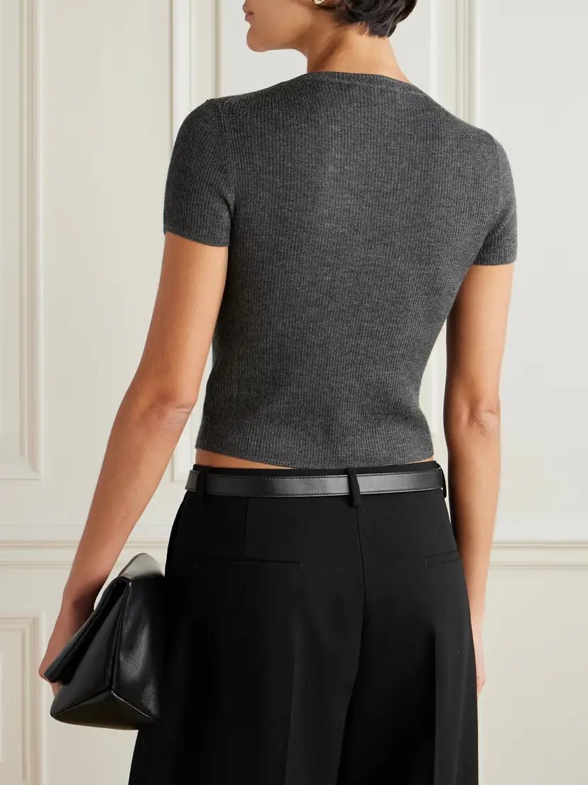 ÉTERNE Baby Tee Cropped Ribbed Cashmere T-shirt | Thumbnail 3