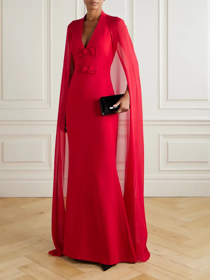 Elie Saab Cape-effect Bow-embellished Crepe Gown | Thumbnail 2 Elie Saab Cape-effect Bow-embellished Crepe Gown | Thumbnail 2