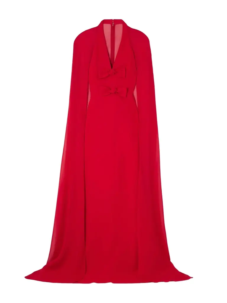 Elie Saab Cape-effect Bow-embellished Crepe Gown | Image 1 Elie Saab Cape-effect Bow-embellished Crepe Gown | Image 1