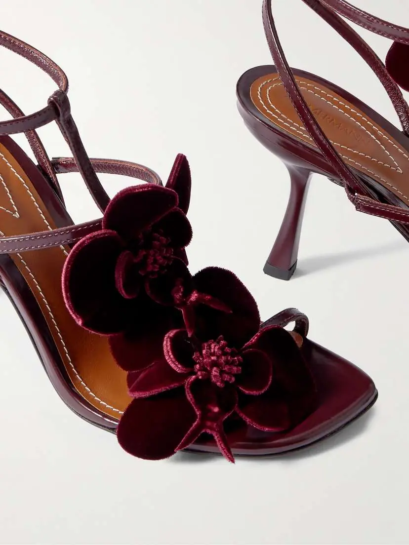 Zimmermann Orchid Appliquéd Velvet-trimmed Glossed-leather Sandals | Thumbnail 4 Zimmermann Orchid Appliquéd Velvet-trimmed Glossed-leather Sandals | Thumbnail 4