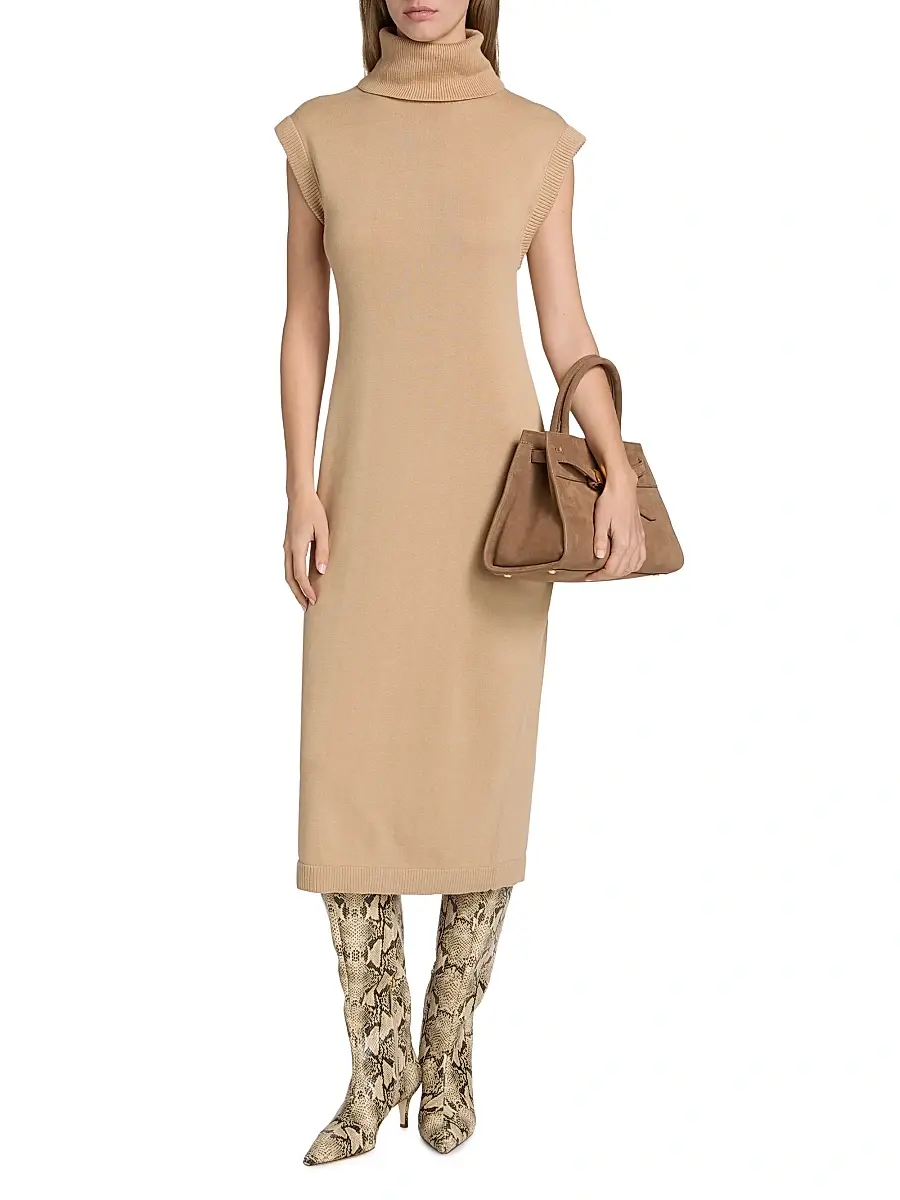 SIMKHAI Women's Cotton-Cashmere Turtleneck Midi-Dress - Light Camel | Thumbnail 3 SIMKHAI Women's Cotton-Cashmere Turtleneck Midi-Dress - Light Camel | Thumbnail 3