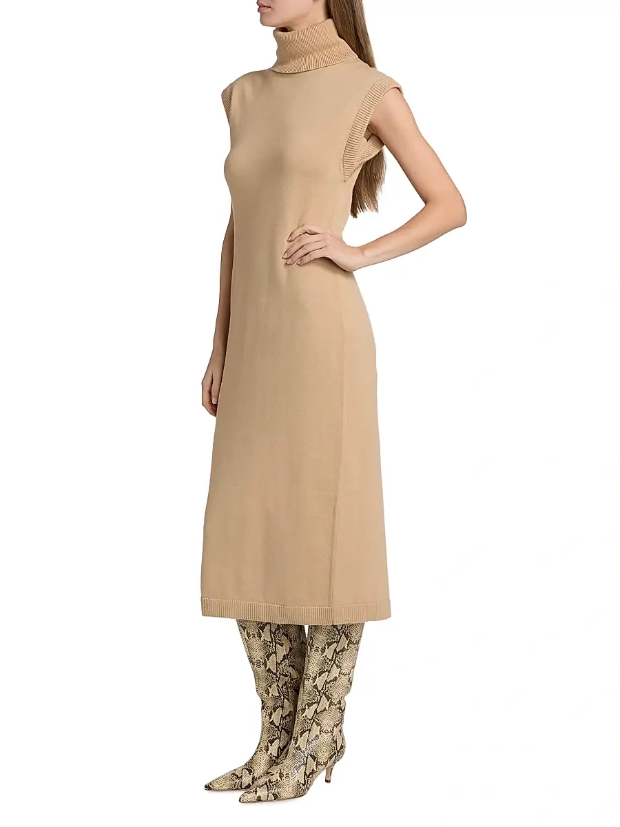 SIMKHAI Women's Cotton-Cashmere Turtleneck Midi-Dress - Light Camel | Thumbnail 4 SIMKHAI Women's Cotton-Cashmere Turtleneck Midi-Dress - Light Camel | Thumbnail 4