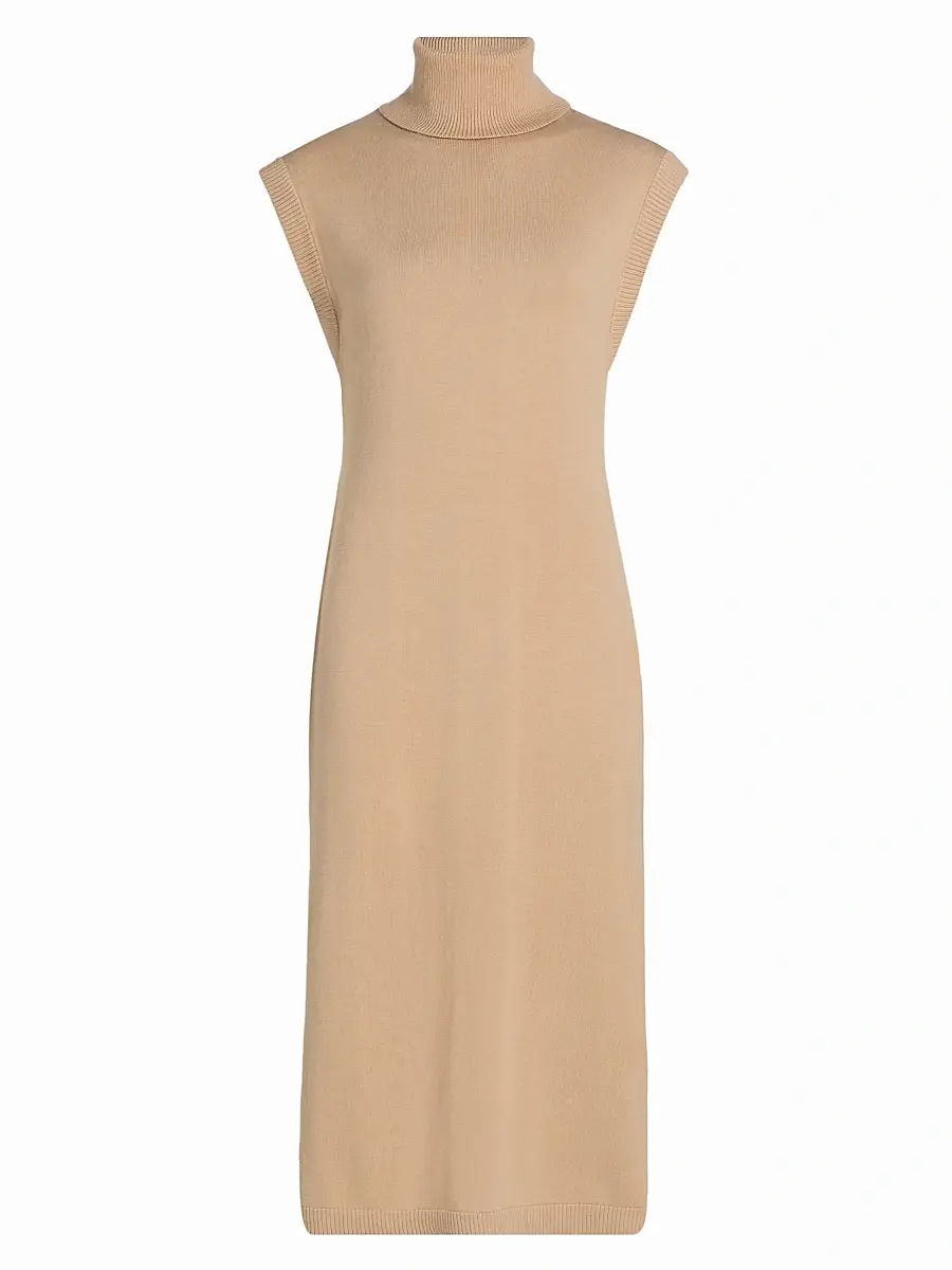 Women's Cotton-Cashmere Turtleneck Midi-Dress - Light Camel Women's Cotton-Cashmere Turtleneck Midi-Dress - Light Camel