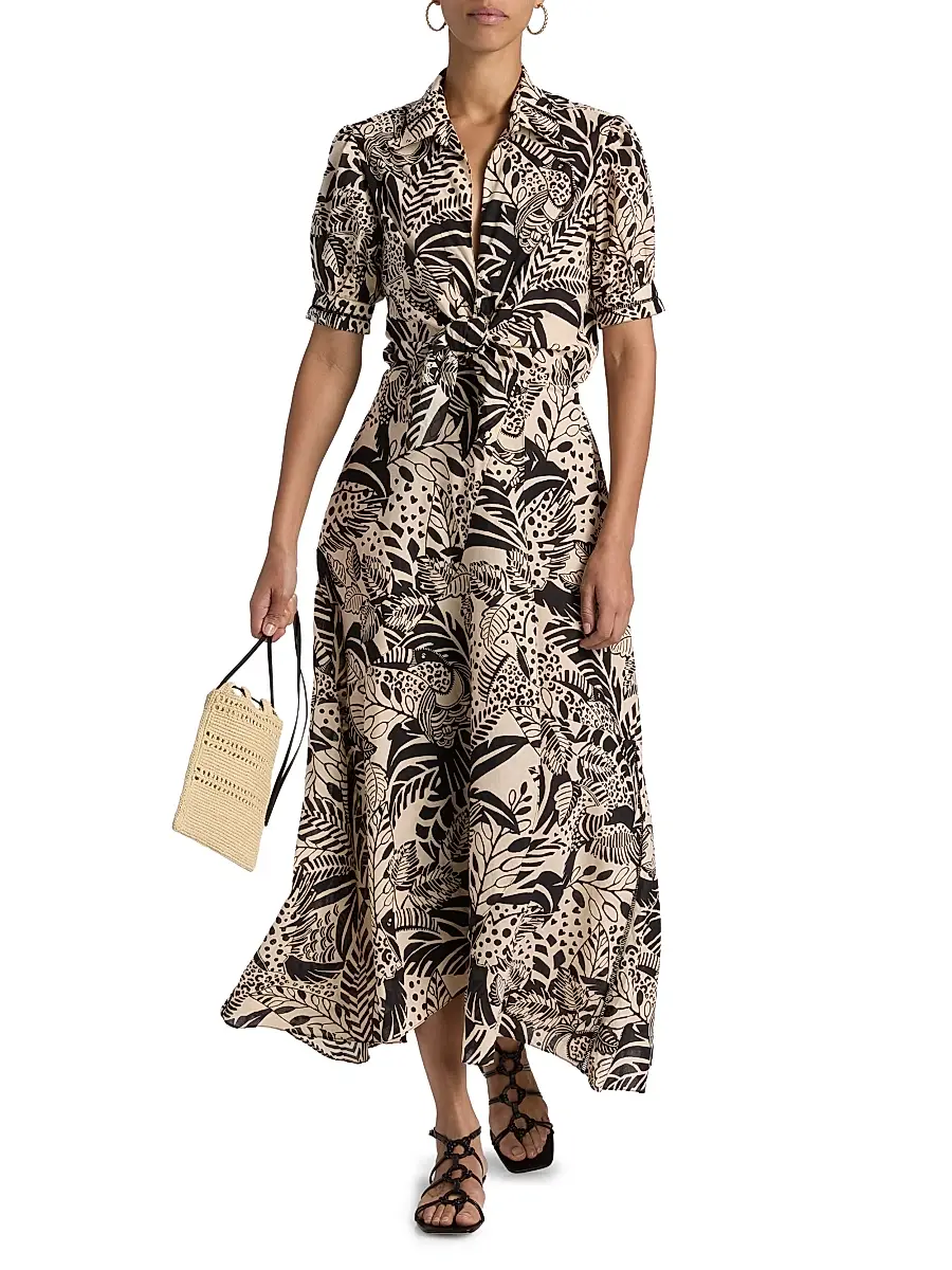 Poupette St Barth Women's Eren Leaf-Print Cotton Tie-Waist Maxi Dress | Thumbnail 2 Poupette St Barth Women's Eren Leaf-Print Cotton Tie-Waist Maxi Dress | Thumbnail 2