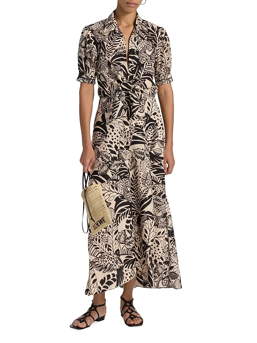 Poupette St Barth Women's Eren Leaf-Print Cotton Tie-Waist Maxi Dress | Thumbnail 3 Poupette St Barth Women's Eren Leaf-Print Cotton Tie-Waist Maxi Dress | Thumbnail 3