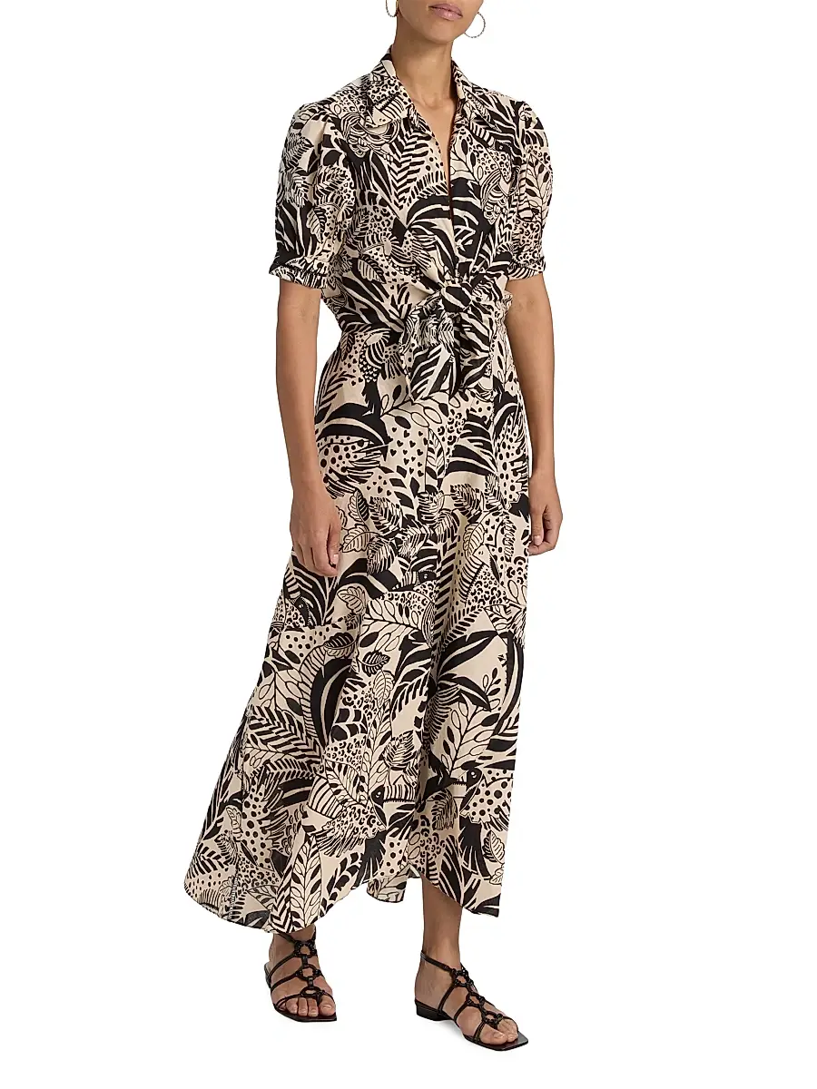 Poupette St Barth Women's Eren Leaf-Print Cotton Tie-Waist Maxi Dress | Thumbnail 4 Poupette St Barth Women's Eren Leaf-Print Cotton Tie-Waist Maxi Dress | Thumbnail 4