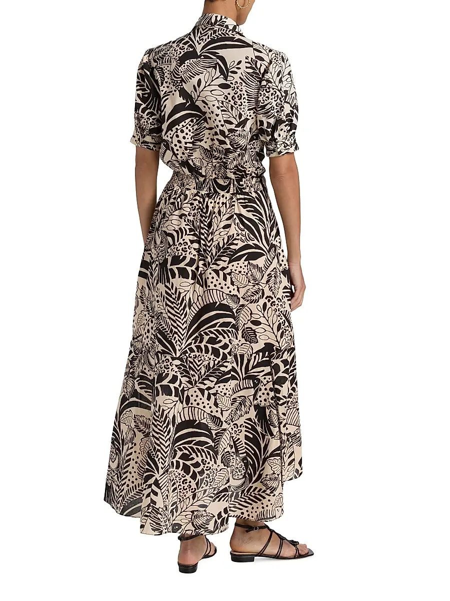 Poupette St Barth Women's Eren Leaf-Print Cotton Tie-Waist Maxi Dress | Thumbnail 5 Poupette St Barth Women's Eren Leaf-Print Cotton Tie-Waist Maxi Dress | Thumbnail 5