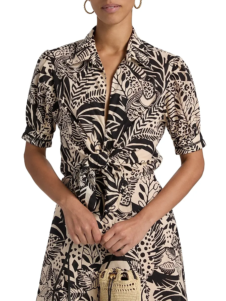 Poupette St Barth Women's Eren Leaf-Print Cotton Tie-Waist Maxi Dress | Thumbnail 6 Poupette St Barth Women's Eren Leaf-Print Cotton Tie-Waist Maxi Dress | Thumbnail 6