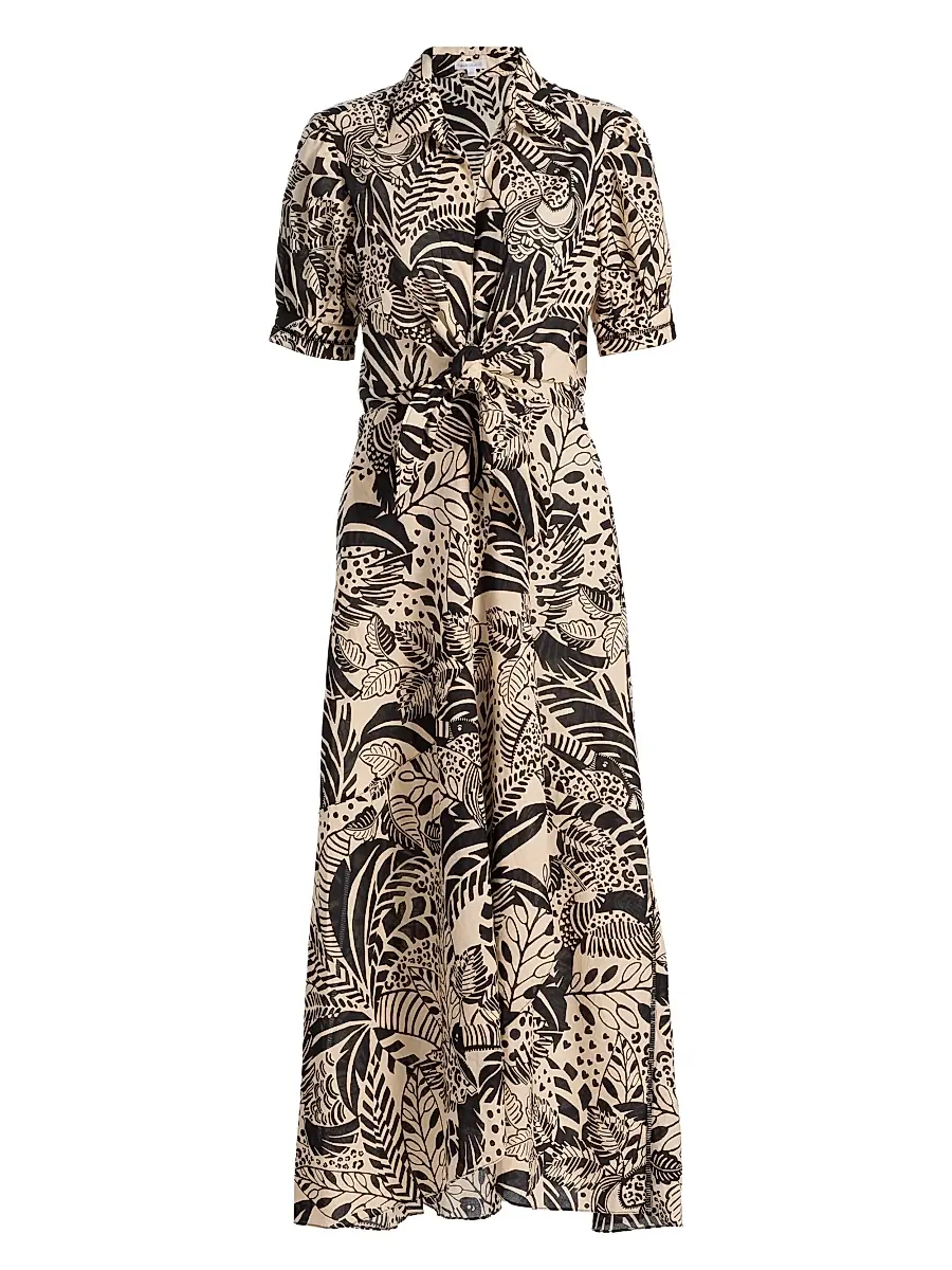 Poupette St Barth Women's Eren Leaf-Print Cotton Tie-Waist Maxi Dress - Black Toucan | Image 1 Poupette St Barth Women's Eren Leaf-Print Cotton Tie-Waist Maxi Dress - Black Toucan | Image 1