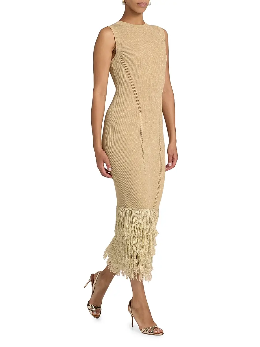 Milly Women's Raz Metallic Fringed Midi-Dress | Thumbnail 2