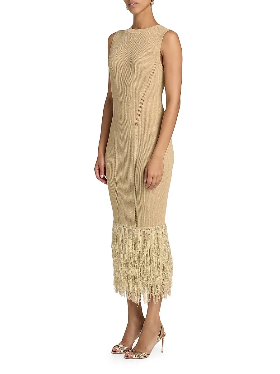 Milly Women's Raz Metallic Fringed Midi-Dress | Thumbnail 4