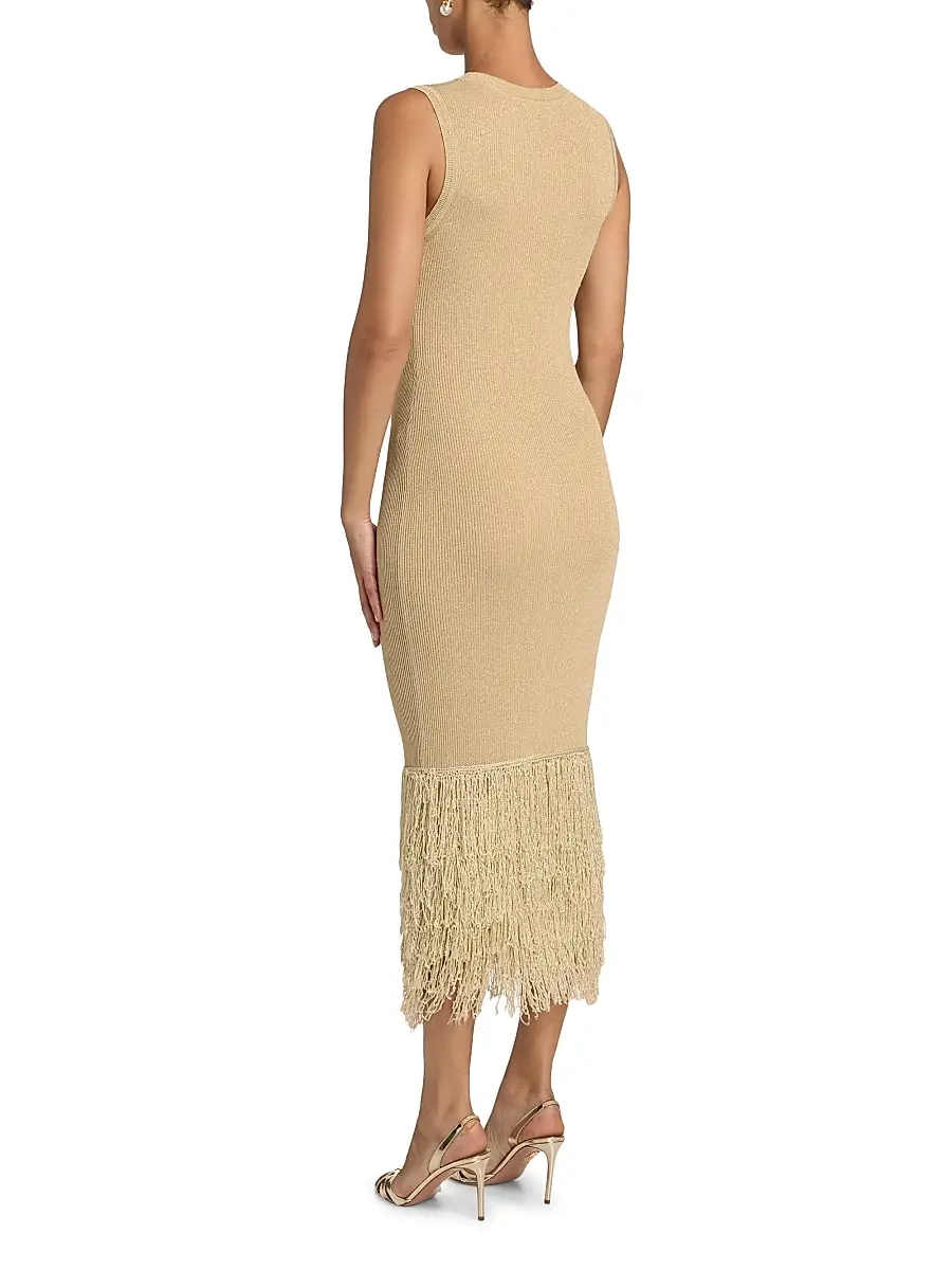 Milly Women's Raz Metallic Fringed Midi-Dress | Thumbnail 5