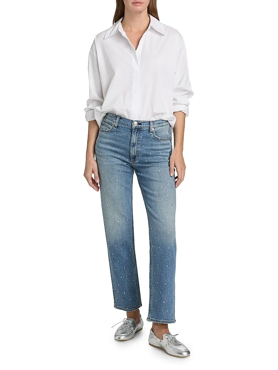 rag & bone Women's Harlow Rhinestone-Embellished Straight Jeans | Thumbnail 2 rag & bone Women's Harlow Rhinestone-Embellished Straight Jeans | Thumbnail 2
