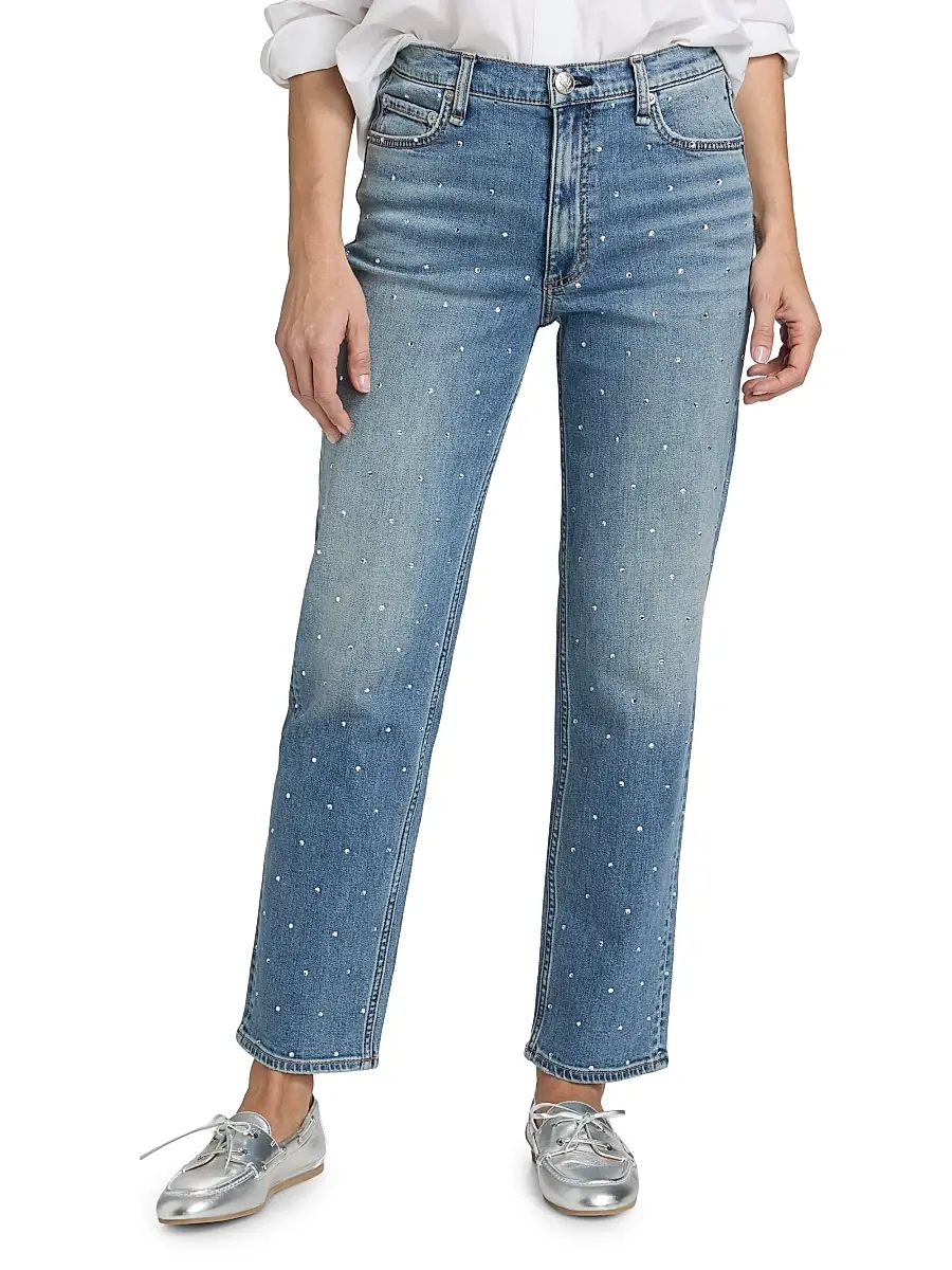 rag & bone Women's Harlow Rhinestone-Embellished Straight Jeans | Thumbnail 3 rag & bone Women's Harlow Rhinestone-Embellished Straight Jeans | Thumbnail 3