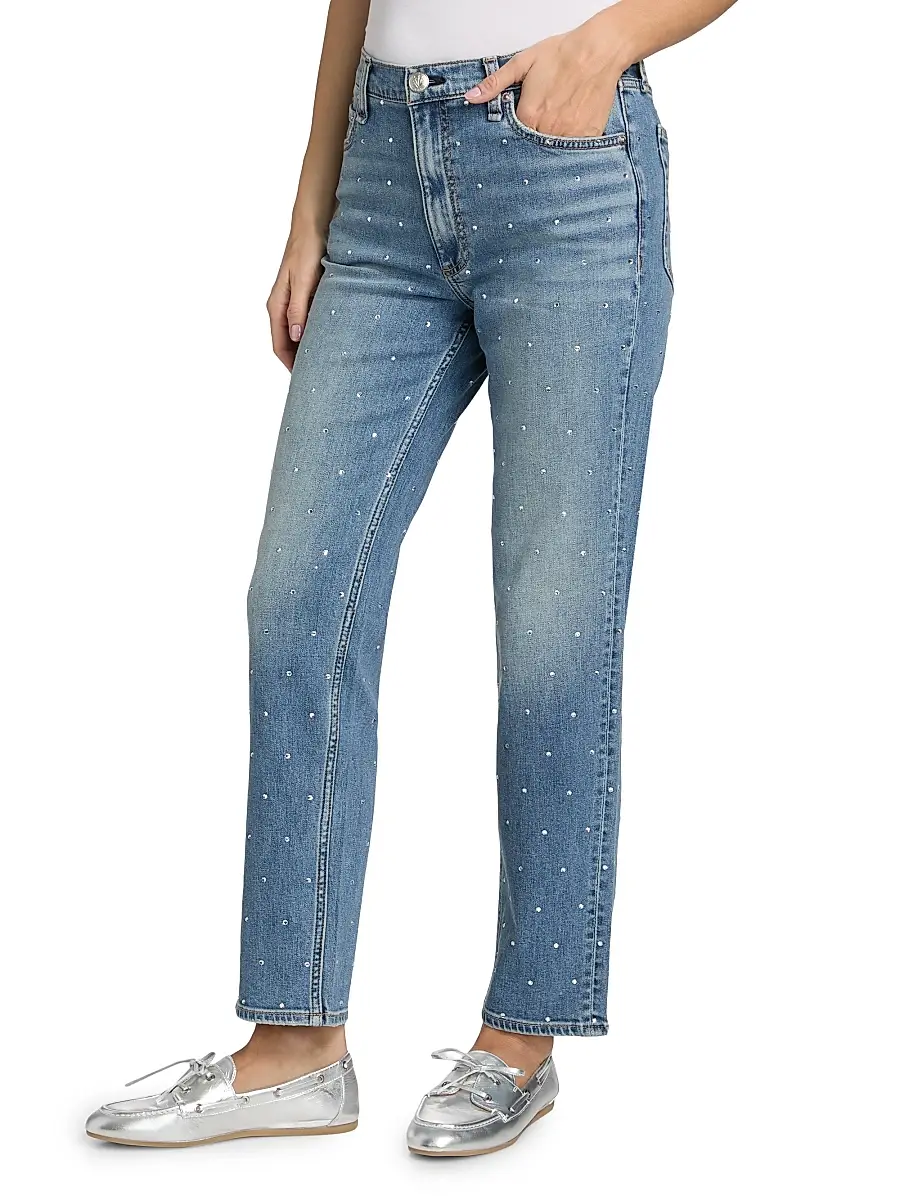 rag & bone Women's Harlow Rhinestone-Embellished Straight Jeans | Thumbnail 4 rag & bone Women's Harlow Rhinestone-Embellished Straight Jeans | Thumbnail 4