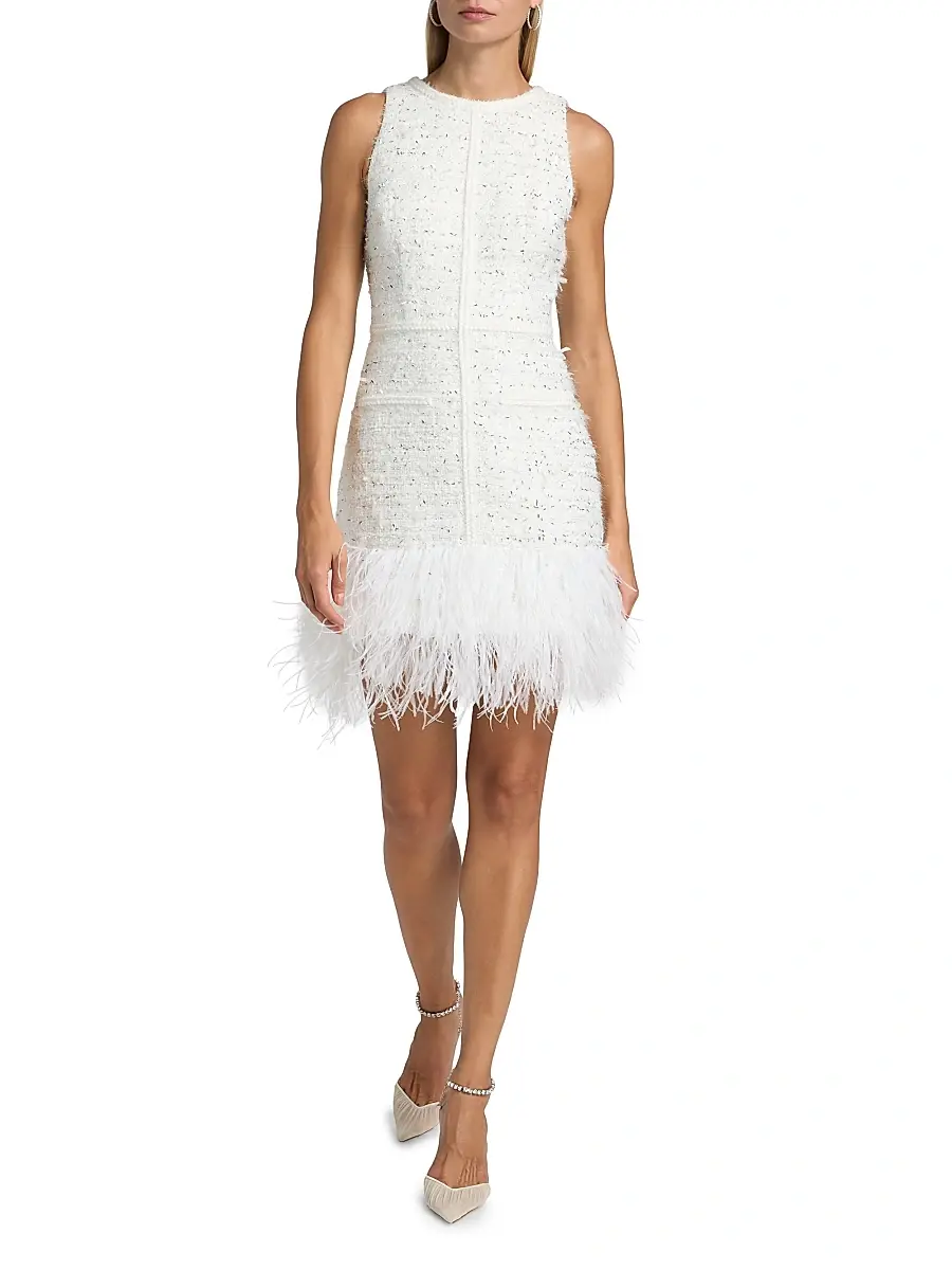 Milly Women's Raven Feather-Trim Metallic Tweed Minidress | Thumbnail 2 Milly Women's Raven Feather-Trim Metallic Tweed Minidress | Thumbnail 2