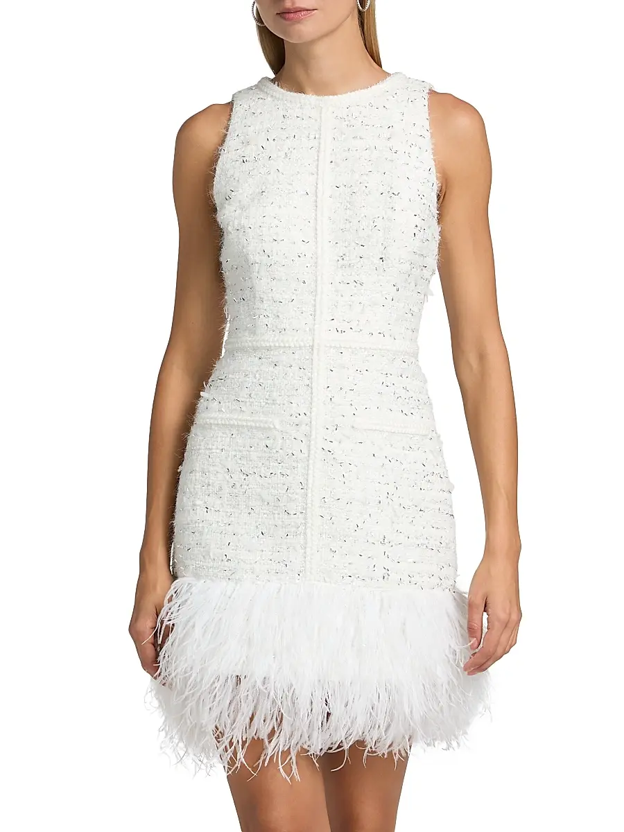 Milly Women's Raven Feather-Trim Metallic Tweed Minidress | Thumbnail 3 Milly Women's Raven Feather-Trim Metallic Tweed Minidress | Thumbnail 3