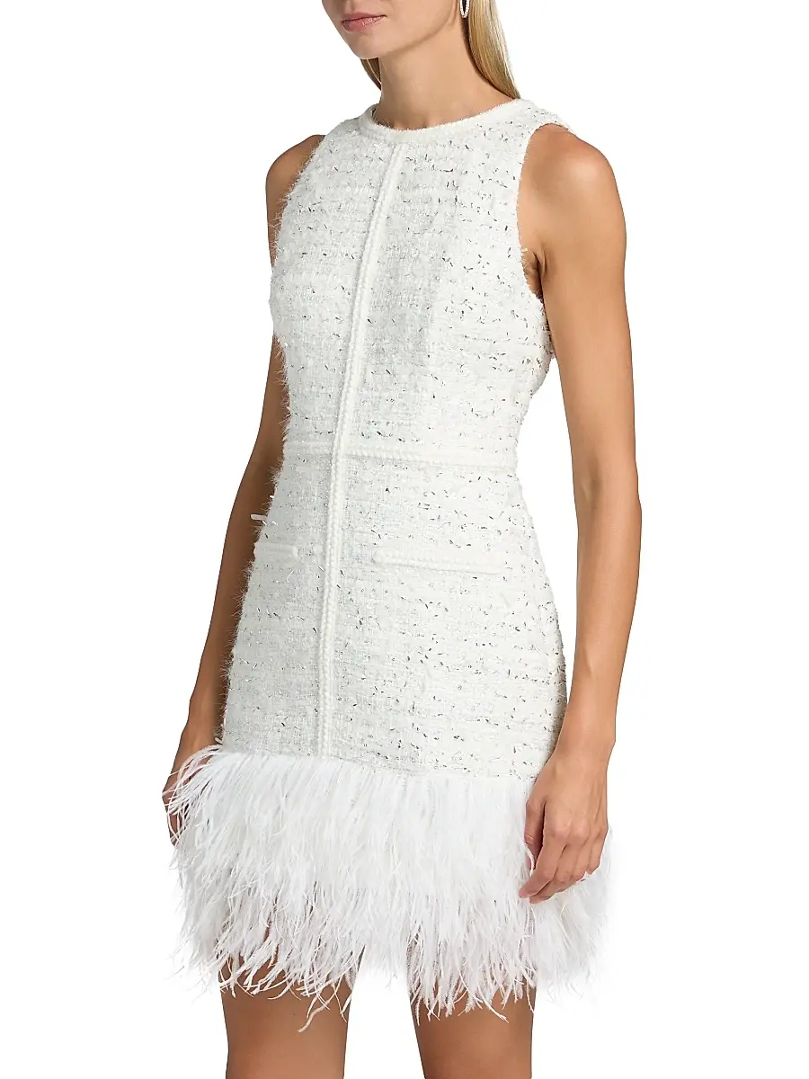Milly Women's Raven Feather-Trim Metallic Tweed Minidress | Thumbnail 4 Milly Women's Raven Feather-Trim Metallic Tweed Minidress | Thumbnail 4
