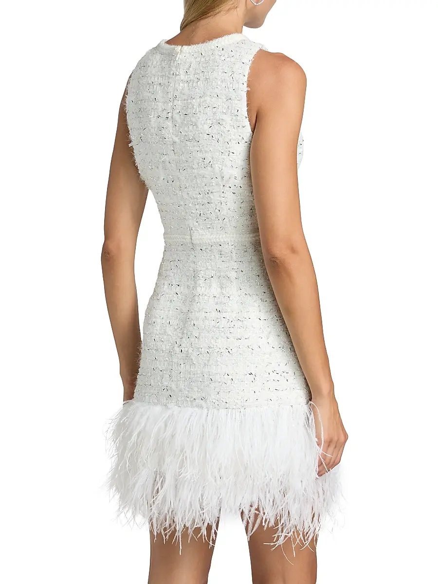 Milly Women's Raven Feather-Trim Metallic Tweed Minidress | Thumbnail 5 Milly Women's Raven Feather-Trim Metallic Tweed Minidress | Thumbnail 5