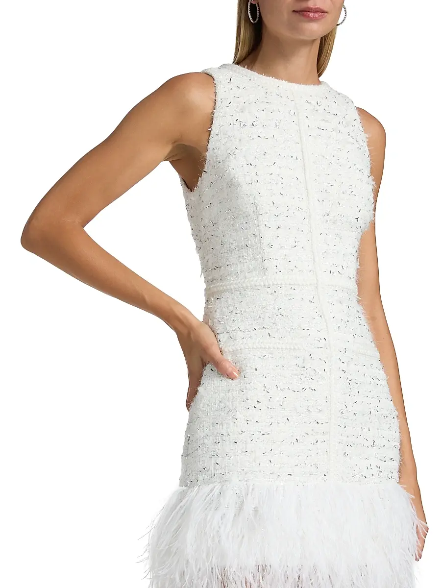 Milly Women's Raven Feather-Trim Metallic Tweed Minidress | Thumbnail 6 Milly Women's Raven Feather-Trim Metallic Tweed Minidress | Thumbnail 6
