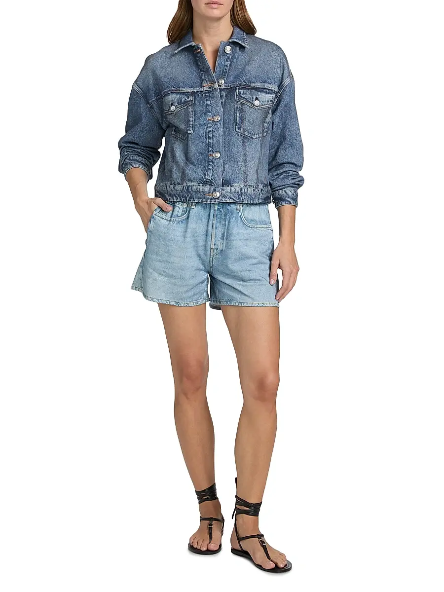 rag & bone Women's rb Miramar Terry Denim-Effect Trucker Jacket | Thumbnail 2 rag & bone Women's rb Miramar Terry Denim-Effect Trucker Jacket | Thumbnail 2