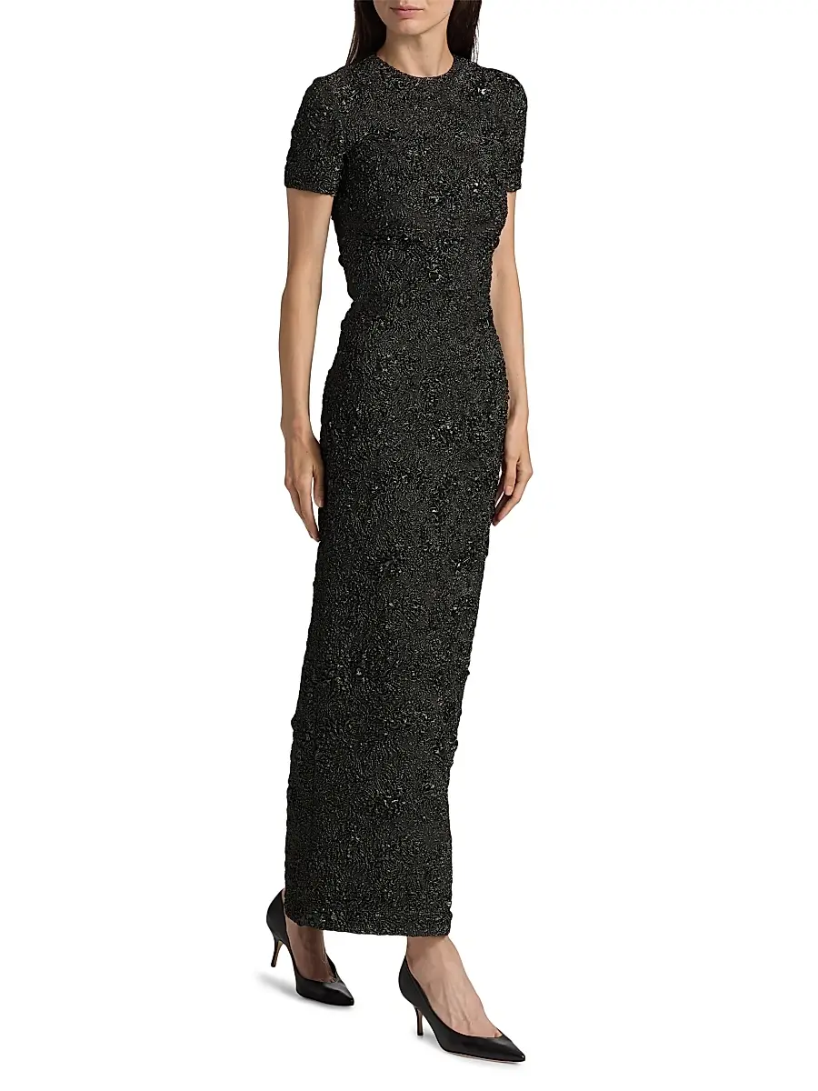 Oscar de la Renta Women's Metallic Jacquard Belted Column Dress - Gunmetal | Thumbnail 2 Oscar de la Renta Women's Metallic Jacquard Belted Column Dress - Gunmetal | Thumbnail 2