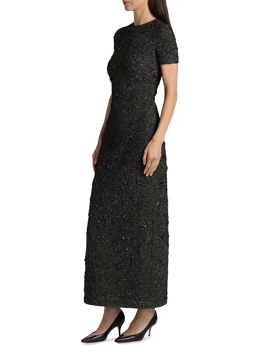 Oscar de la Renta Women's Metallic Jacquard Belted Column Dress - Gunmetal | Thumbnail 4 Oscar de la Renta Women's Metallic Jacquard Belted Column Dress - Gunmetal | Thumbnail 4