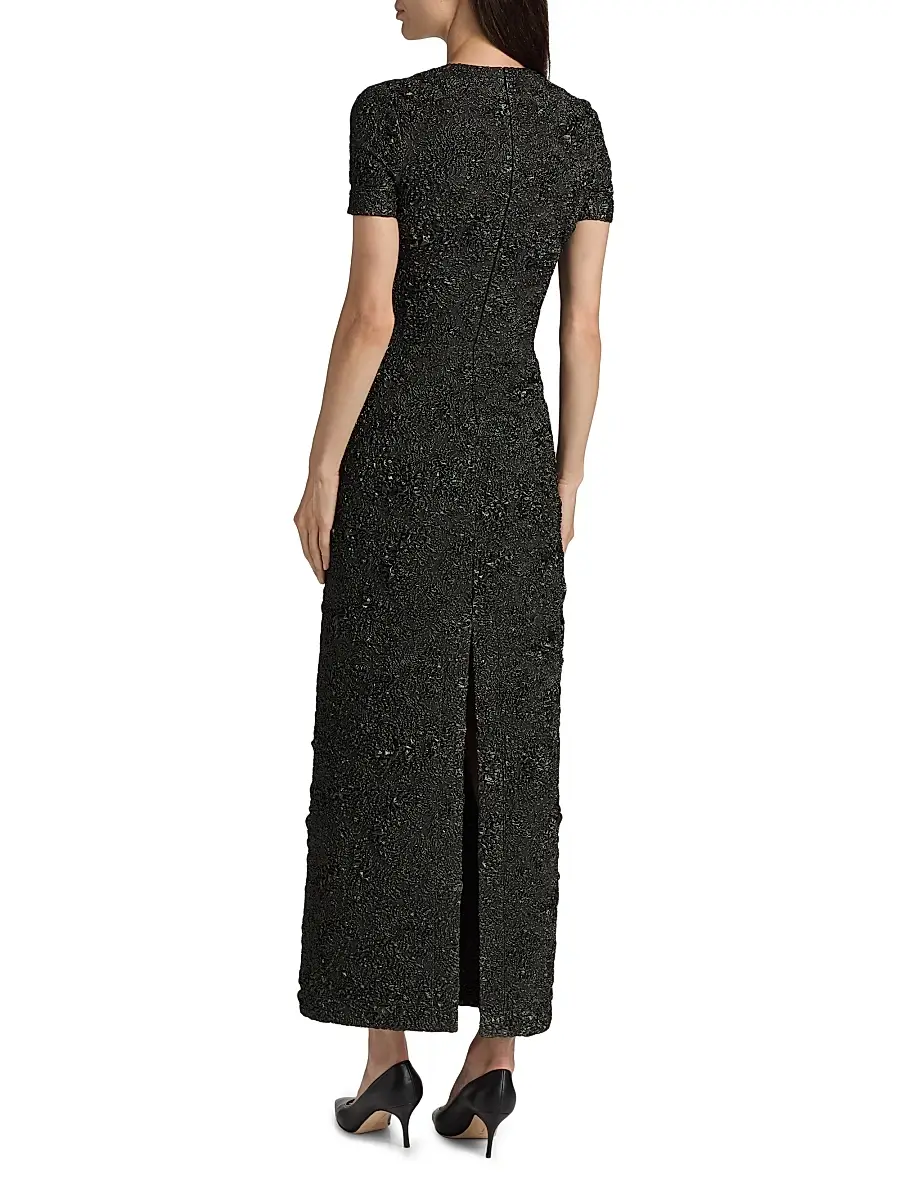 Oscar de la Renta Women's Metallic Jacquard Belted Column Dress - Gunmetal | Thumbnail 5 Oscar de la Renta Women's Metallic Jacquard Belted Column Dress - Gunmetal | Thumbnail 5