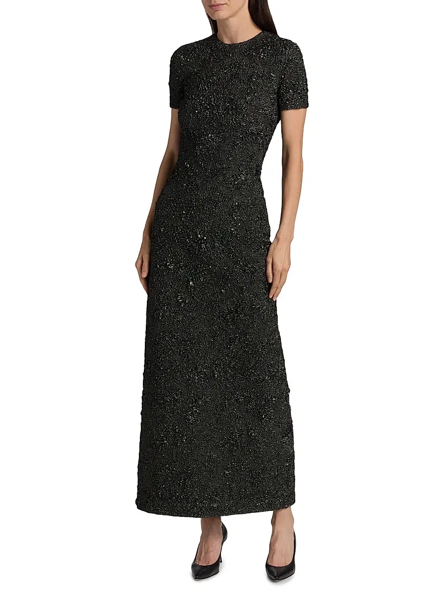 Oscar de la Renta Women's Metallic Jacquard Belted Column Dress - Gunmetal | Thumbnail 6 Oscar de la Renta Women's Metallic Jacquard Belted Column Dress - Gunmetal | Thumbnail 6