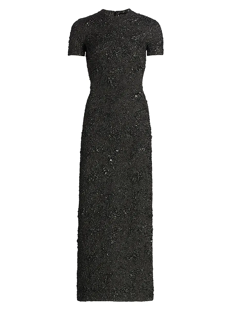 Women's Metallic Jacquard Belted Column Dress - Gunmetal