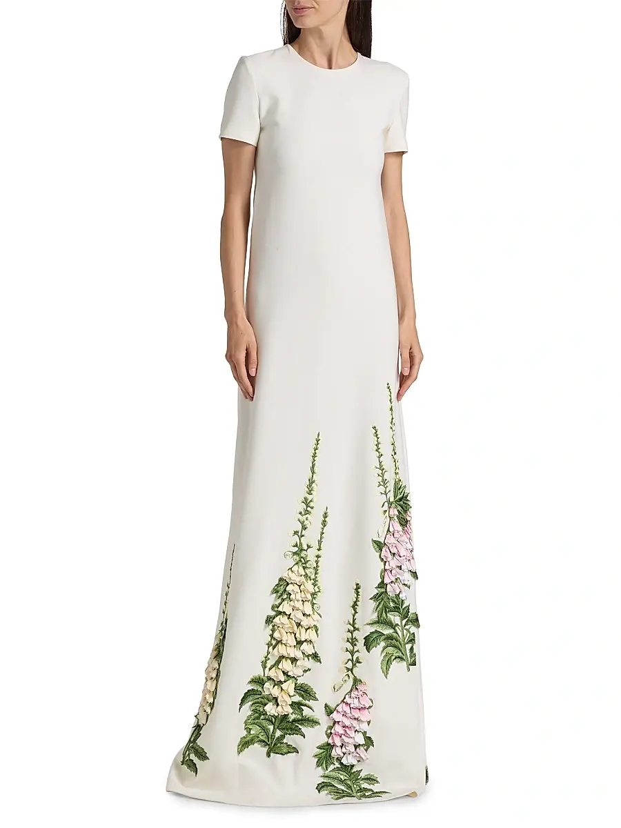 Oscar de la Renta Women's Foxglove-Embroidered Caftan | Thumbnail 3
