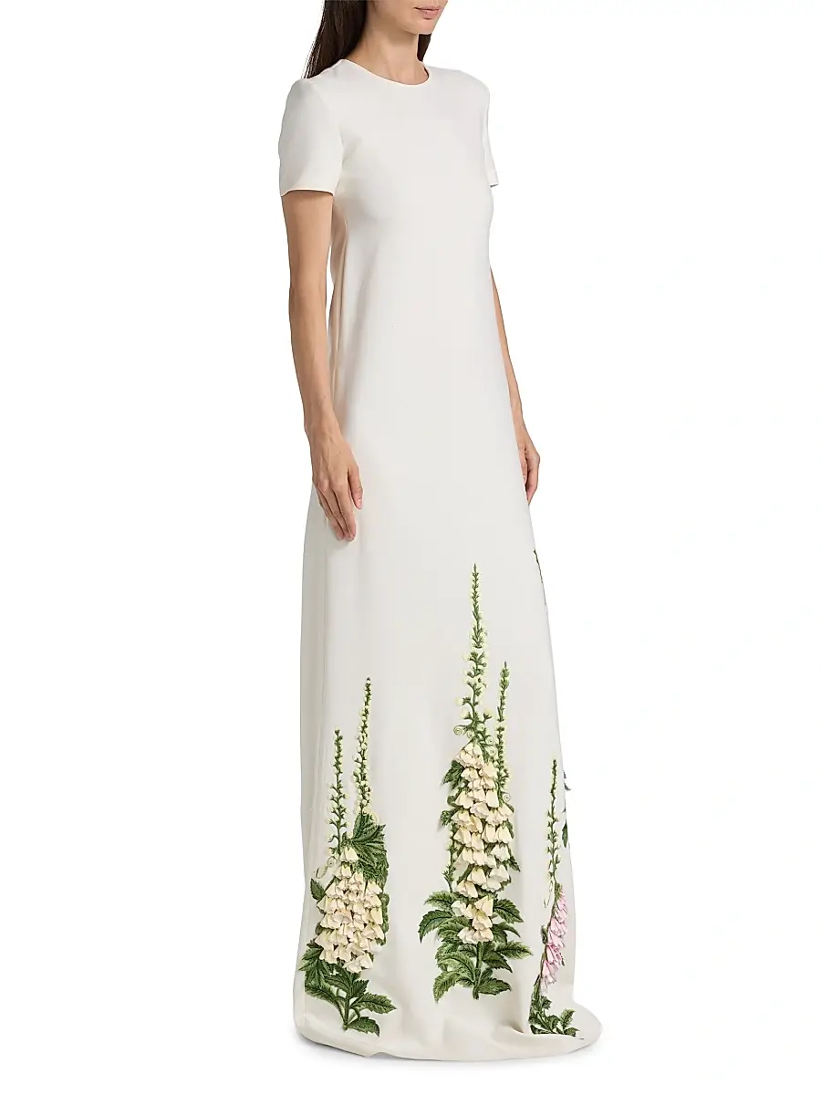 Oscar de la Renta Women's Foxglove-Embroidered Caftan | Thumbnail 4