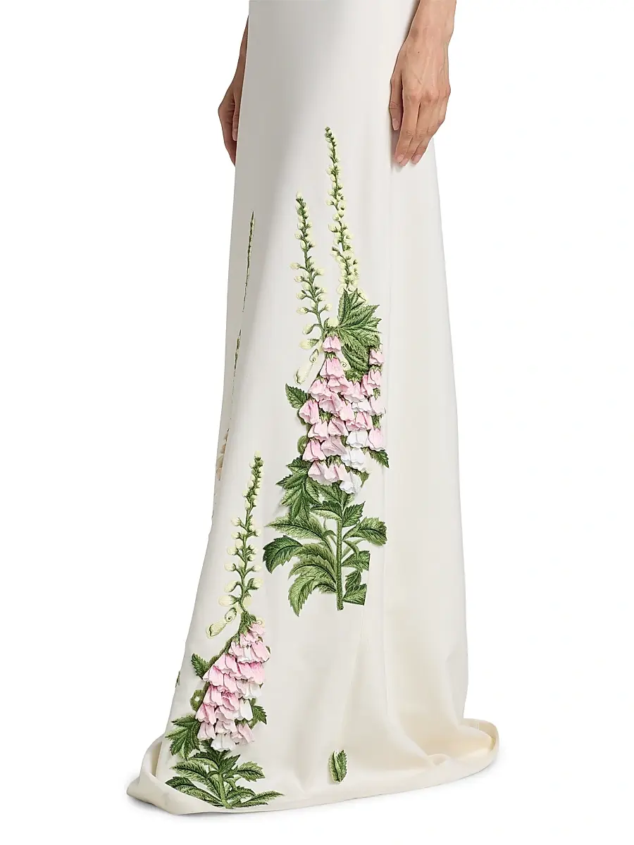 Oscar de la Renta Women's Foxglove-Embroidered Caftan | Thumbnail 6