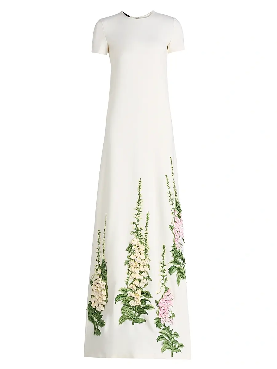 Oscar de la Renta Women's Foxglove-Embroidered Caftan